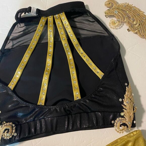 Custom glamorous mature solo dance costume 2 piece leather fringe black MC LC - Picture 7 of 15